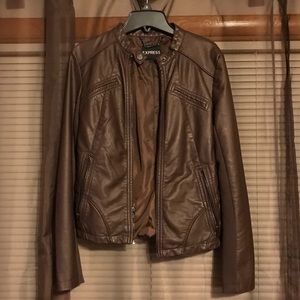 Medium Brown Express Faux Leather Moto Jacket